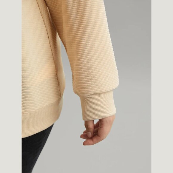 BloomChic Apricot Plisse Lapel Collar Button Up Sweatshirt - Picture 7 of 7